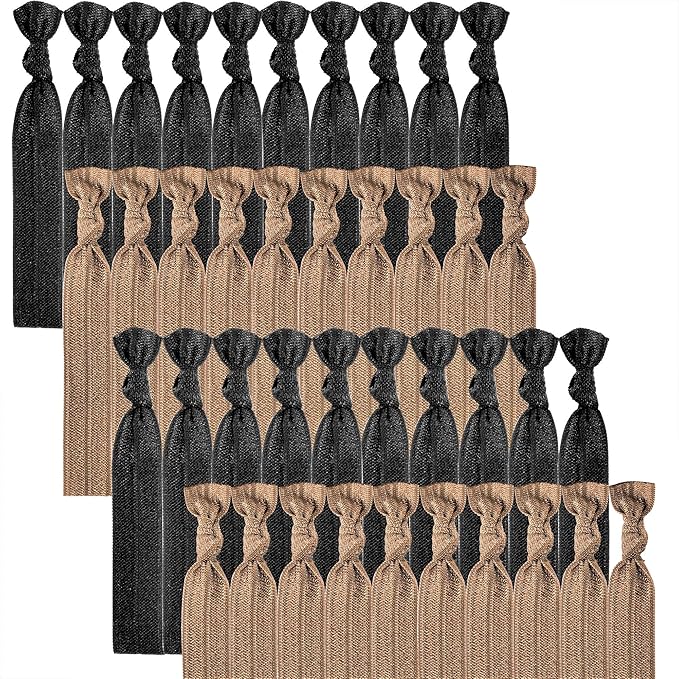 79style Women's Hair Accessories - 100pcs Fabric Ribbon Ties, Knotted Ponytail Holders in Brown & Black, No Break, No Damage, Soft & Flat for Yoga