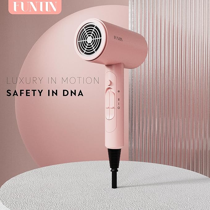 FUNTIN Hair Dryer, Blow Dryer with Diffuser Brush for Women 4C Thick Hair Ionic Hair Dryer(Baby Pink)