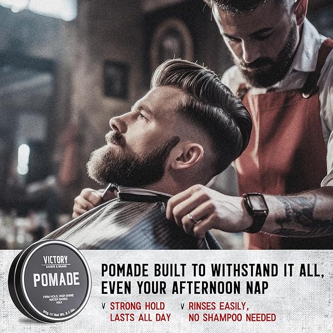 Victory Barber & Brand Pomade for Men, 3.1 Ounce, Water Based Pomade for Men, High Shine Hair Wax for Men, Strong Hold Pomade, Made in USA