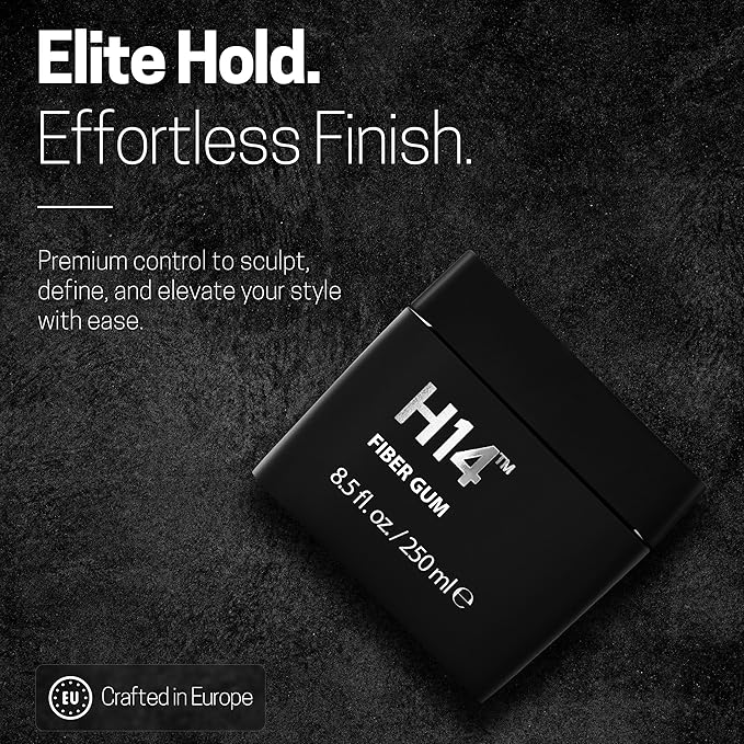 H14 Fiber Gum for Men 3.38 oz / 100 ml – Medium Hold Styling Cream with Beeswax & Corn Starch – Lightweight Hair Fiber for Volume, Texture & Satin Finish – Made in Europe